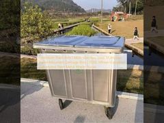 Sanitation Trash Bins | 660L Stainless Steel Municipal Trailer-Mounted Garbage Bins | 1100L Wheel-Equipped Galvanized Steel Metal Waste Trucks
