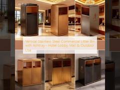 Vertical Stainless Steel Commercial Litter Bin with Ashtray - Hotel Lobby, Mall & Outdoor Use
