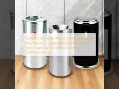 Outdoor & Indoor Round Hong Kong-Style Flip-Top Bin – Large-Sized Rigid Stainless Steel Trash Can for Hotels, Malls & Commercial Use
