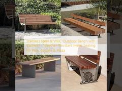 Stainless Steel & WPC Outdoor Bench with Backrest - Weather-Resistant Metal Seating for Park, Square & Plaza

