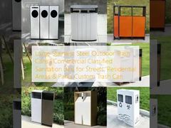 Gran bote de basura exterior de acero inoxidable.