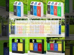 Municipal 4-Section Outdoor Trash Bins - Stainless Steel Classified Sanitation Litter Bins for Parks & Scenic Areas  Custom trash can
