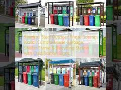 Киоск для сортировки мусора из нержавеющей стали на открытом воздухе.