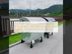 Горячеоцинкованный/Холоднооцинкованный 4-колесный опрокидывающийся мусорный бак | Металлический мусорный бак с куполообразной крышкой 1100 л/660 л для коммерческого использования. Мусорное ведро на заказ