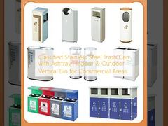 Классифицированный мусорный бак из нержавеющей стали с пепельницей.