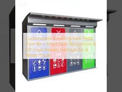 سلة مهملات بدواسة قدم قابلة للتخصيص بـ 4 أقسام | سلة مهملات ذكية للتعرف على الوجه ومكافأة رمز الاستجابة السريعة ومنزل النفايات