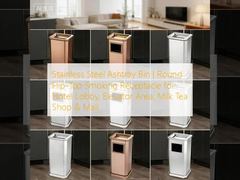 خزانة رماد من الفولاذ المقاوم للصدأ. خزانة تدخين مستديرة للردهة الفندقية، منطقة المصعد، متجر الشاي الحليب والسوق.