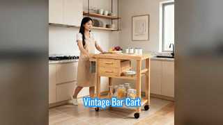 Винтажная деревянная сервировочная тележка для мобильного бара