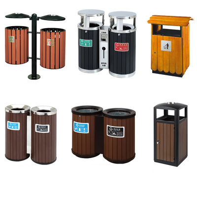 Plastic Wood Garbage Sorting Bin Customized Park Outdoor Steel Trash Can