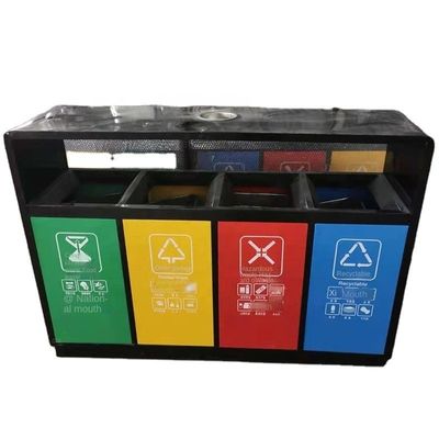 Outdoor 4 Compartment Trash Can Stainless Steel Trash Can For Street Park