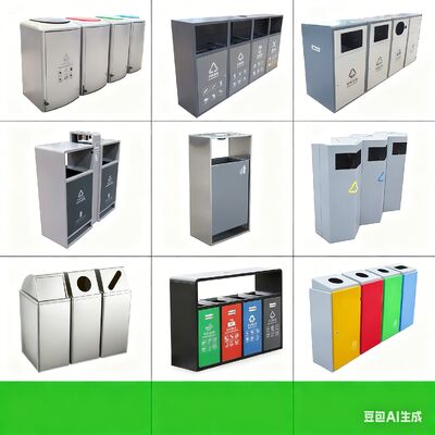 سلة مهملات خارجية من الفولاذ المقاوم للصدأ مع فصل جاف ورطب وغطاء متأرجح باللون الأسود غير اللامع