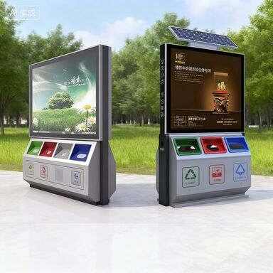 Solar-Powered Multi-Compartment Waste Bin with 50 Liters Capacity and Advertising Billboard