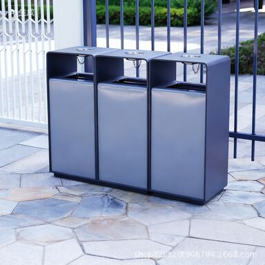 Dual-Bin Outdoor Stainless Steel Trash Can - Classified Sanitation Waste Bin
