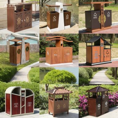 سلة مهملات مخصصة بتصميم حبيبات الخشب القديم بسعة 30 لتر - 1100 لتر وضمان لمدة عامين للاستخدام الخارجي