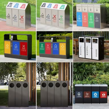 صندوق قمامة خارجي مصنف من الفولاذ المقاوم للصدأ بـ 4 أقسام سعة 30 لترًا مع أحجام متعددة للمناطق ذات المناظر الطبيعية والمتنزهات