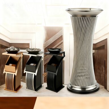 سلة مهملات تجارية من الفولاذ المقاوم للصدأ مع صينية رماد - تصميم قائم 60 سم × 40 سم × 90 سم للفنادق واللوبيات