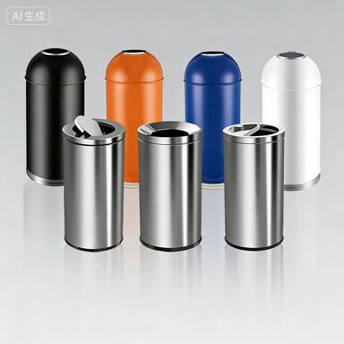 Hong Kong-Style Round Stainless Steel Waste Bin with Swing Lid - Rust & UV Resistant for Office & Shopping Mall