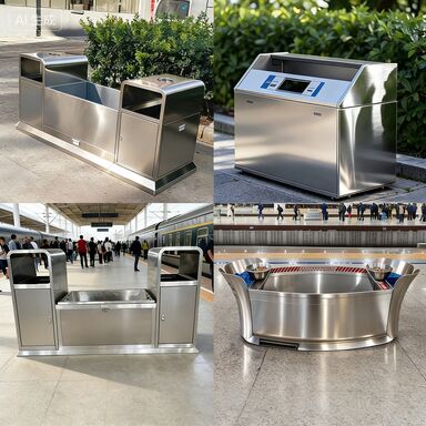 Stainless Steel Custom Trash Can with Built-in Charcoal Filter and UV Resistant for High-Speed Rail Stations