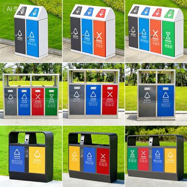 Stainless Steel 4-Section Outdoor Trash Bin with Built-in Charcoal Filter for Parks & Scenic Areas