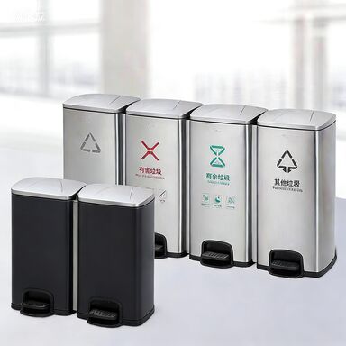 سلة النفايات المقاومة للصدأ المقاومة للصدأ مع أقدام مطاطية مضادة للنزلق وغطاء متأرجح لتصنيف الجاف الرطب