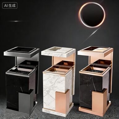 Freestanding Sanitary Bin with Ashtray for Hotel Lobbies - Marble & Stainless Steel Construction
