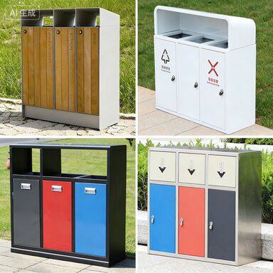 পার্ক এবং বাণিজ্যিক স্যানিটেশনের জন্য বিল্ট-ইন চারকোল ফিল্টার সহ ৪-compartment স্টেইনলেস স্টিলের আউটডোর ট্র্যাশ বিন