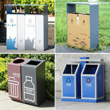 Outdoor Stainless Steel Trash Bin with Customized Logo for Community and Park Use
