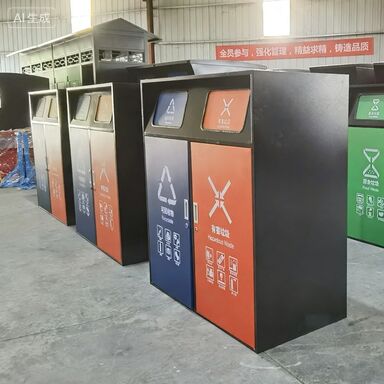 Metal Spray-coated Galvanized Sheet Outdoor Square Covered Heavy Duty Sorting Trash Bin for Community and Street Use