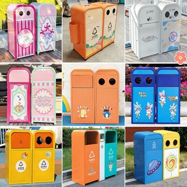 Cartoon-style Stainless Steel Outdoor Sorting Trash Bin with Odor Control for Parks and Schools
