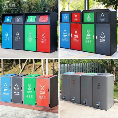 240L Large-Capacity 4-Compartment Classified Trash Can for Outdoor Sanitation Waste Sorting