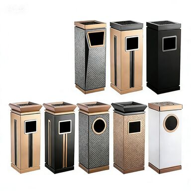 Stainless Steel Hotel Lobby Trash Bin with Ashtray and Customizable Options
