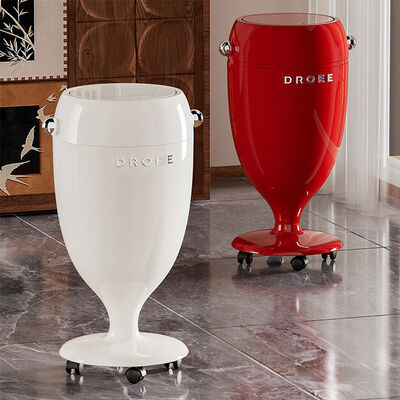 Light Luxury Large-Capacity Custom Trash Can with Flip Cover & Wheels for High-Appearance Bedroom