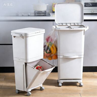 Premium Kitchen Waste Bin with Press Pop-Up Lid Wet Dry Separation and No-Bend Classification Trash Can