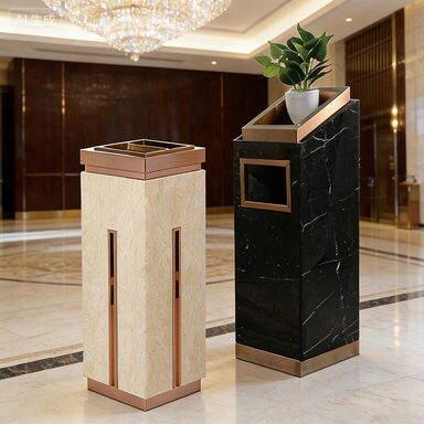 Custom Commercial High-Grade Marble Trash Can with Fingerprint Resistant UV Resistant Finish and Silent Closing for Hotel Lobby