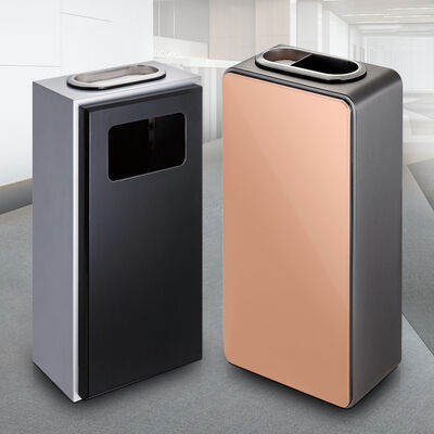 Vertical Aluminum Waste Bin with Ashtray Custom-made for Hotel Elevator Area