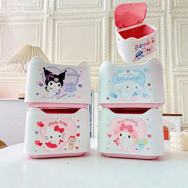 Japanese Style Push Pop-Up Trash Can with Cute Girly Aesthetic for Desktop and Living Room
