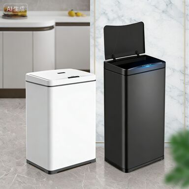 Intelligent Induction Trash Can with Built-in Charcoal Filter Silent Closing and Customized Logo for Home Kitchen and Commercial Use