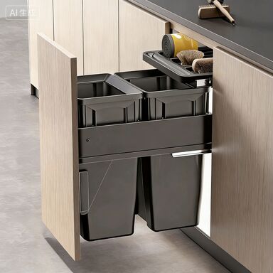 Built-in Dual-compartment Large Capacity Trash Can for Kitchen Cabinet with Dry & Wet Separation