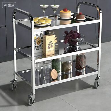 Stainless Steel Food Service Trolley with 2-Tier 3-Tier Multi-Layer Design and Hand Push Mobile Function for Restaurants
