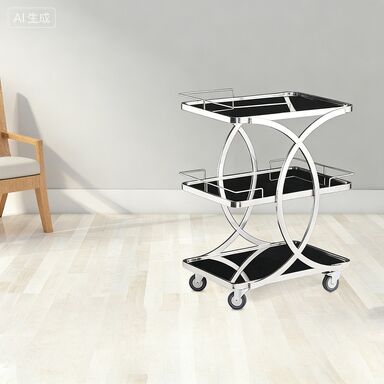 European Style Three-Tier Beverage Cart with Stainless Steel & Glass for Food Delivery and Mobile Trolley