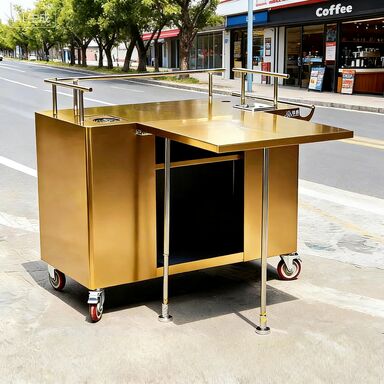 Chinese Style Gold Multi-Function Mobile Serving Trolley for Coffee Tea and Restaurant Use