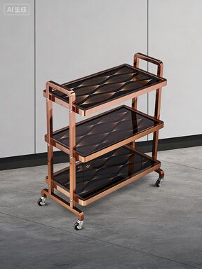 Heavy Duty Thick Stainless Steel 3-Tier Food Service Trolley for Commercial Serving in Hotels and Restaurants