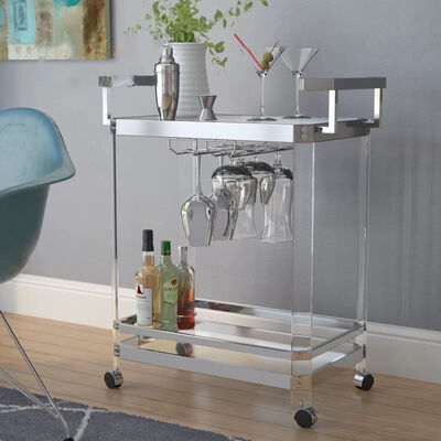 Nordic Modern Italian Light Luxury 2-Tier Transparent Serving Trolley Beverage & Food Cart