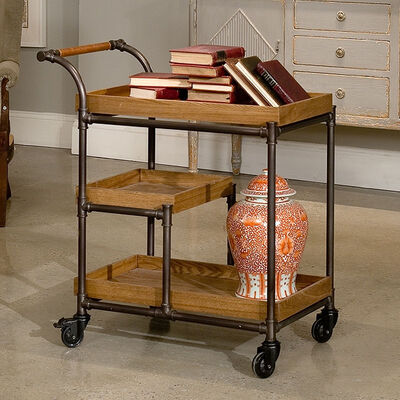 Vintage Distressed Solid Wood Beverage Cart Creative Mobile Tea Serving Trolley for Hotel Restaurant & Home Use
