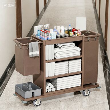 Беззвучная толстая антиколлизионная гостиничная тележка для уборки многофункциональная тележка для белья