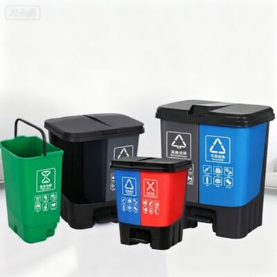 Household Dual Chamber Foot Pedal Waste Bin, Dry‑Wet Separated Plastic Garbage Container for Kitchen Food Waste Disposal