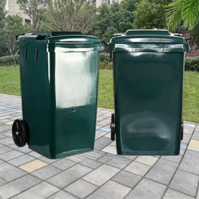 Large Thickened Wheeled Plastic Commercial Sanitation Trash Bin With Lid , Outdoor Mobile Waste Container For Street, Park, Community