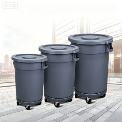 Large Heavy‑Duty Industrial Round Sanitation Trash Can With Lid , Outdoor Lidded Storage Waste Container For Factory, Park, Public Sites